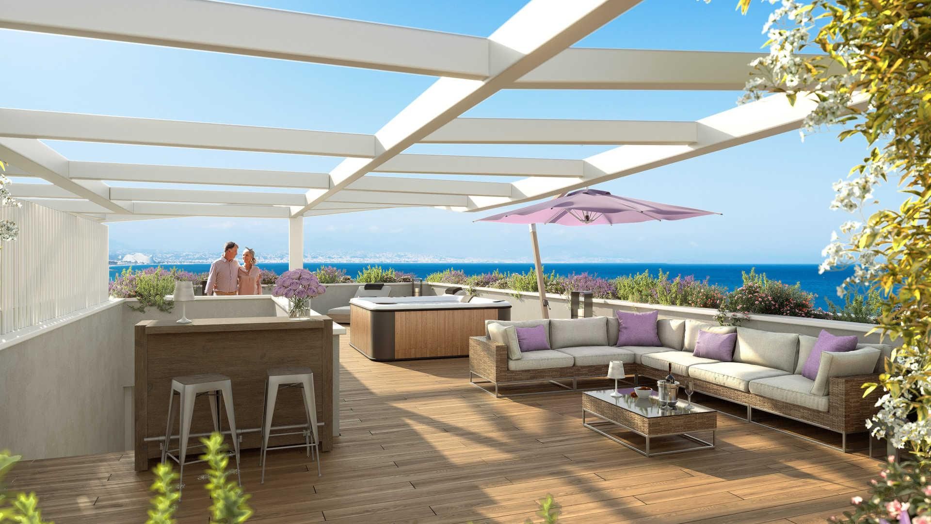 Antibes bord de mer, Toit-Terrasse 4 pièces avec Vue Mer, Garages et Cave  